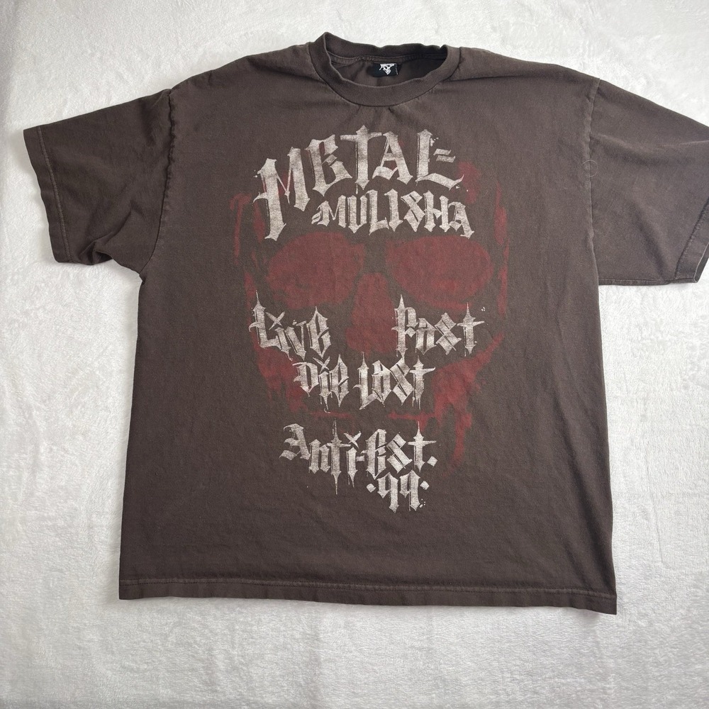 Y2K Metal Mulisha Anti LIve Fast Die Lost Skull Brown SS Graphic Shirt Men's XL